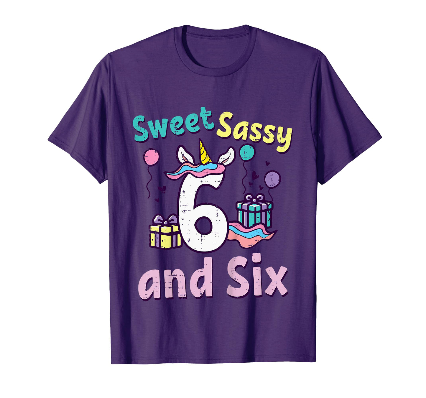 6th Birthday Unicorn Sweet Sassy Six 6 Year Old Bday Girls T-Shirt