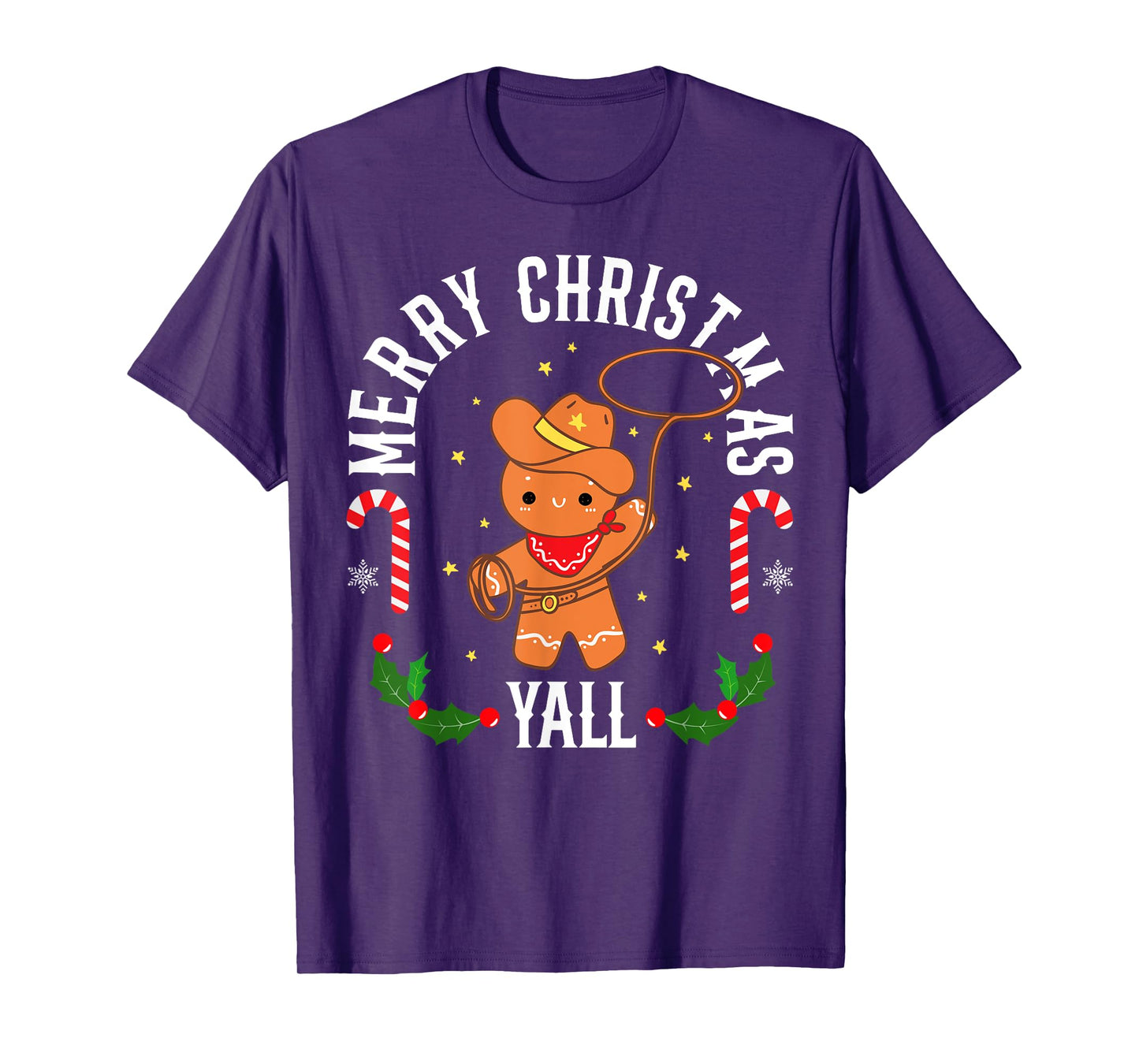 Merry Christmas Yall Gingerbread Cowboy Man Howdy Retro Xmas T-Shirt