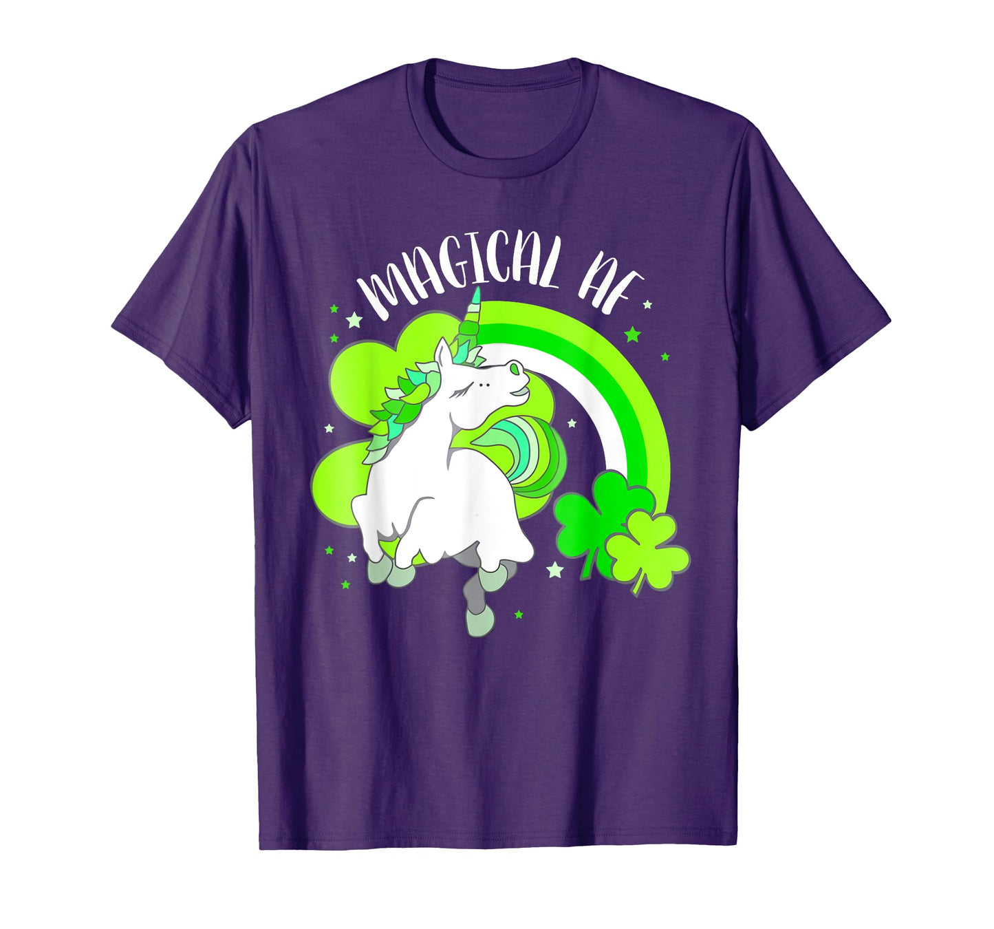 Funny Unicorn Shamrock Rainbow Magical AF St Patricks Day T-Shirt