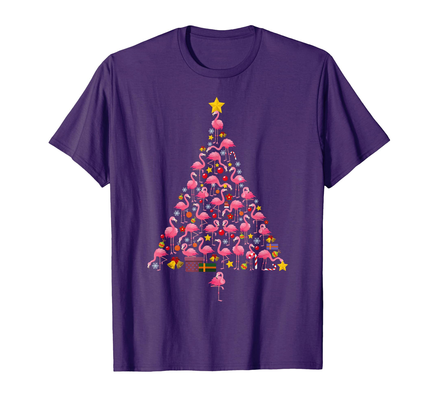 Funny Flamingo Christmas Tree Ornithologist Xmas Women Men T-Shirt