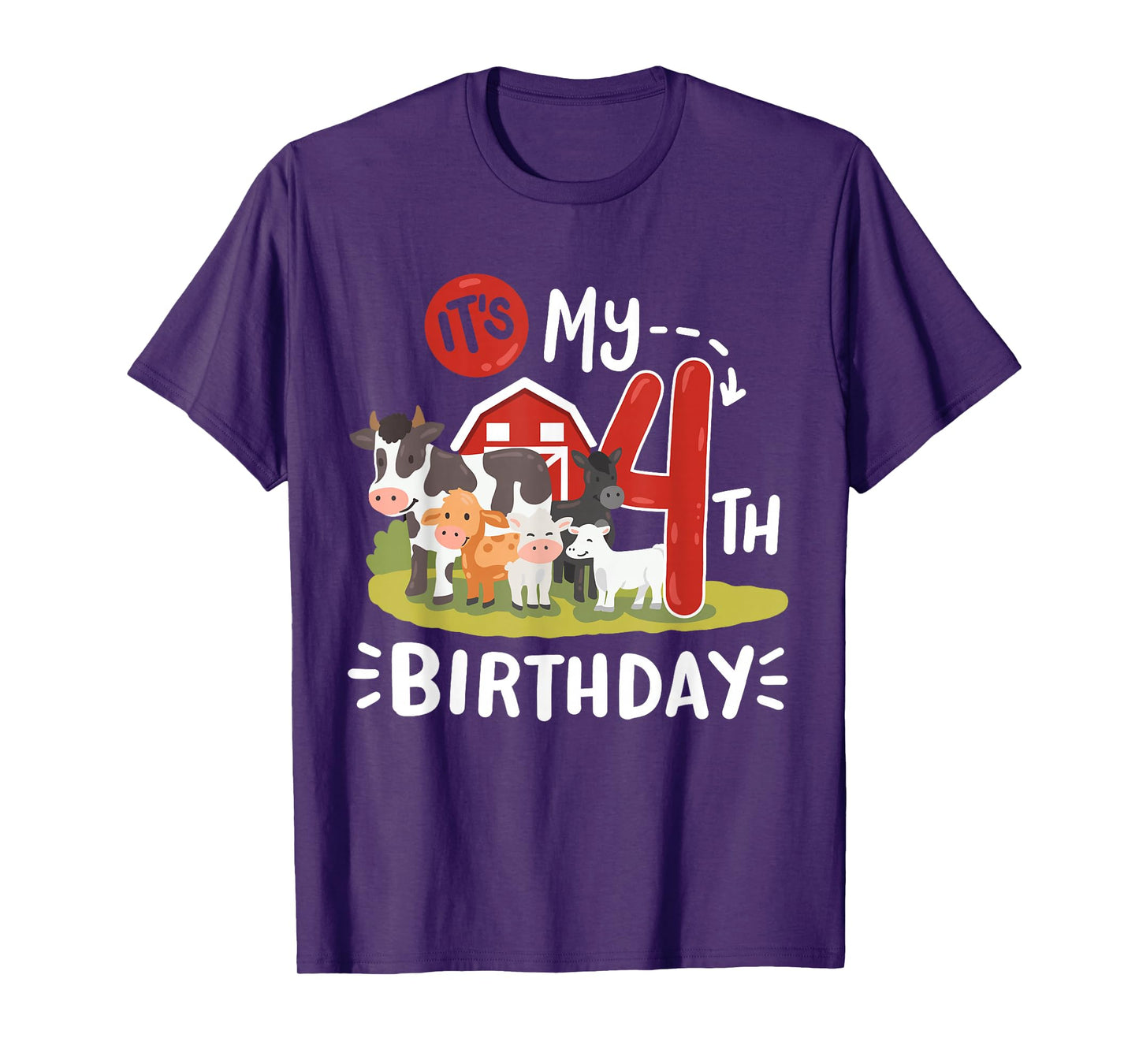 Farm Animals Its My 4th Birthday Bday Party 4 Years Old Kids T-Shirt