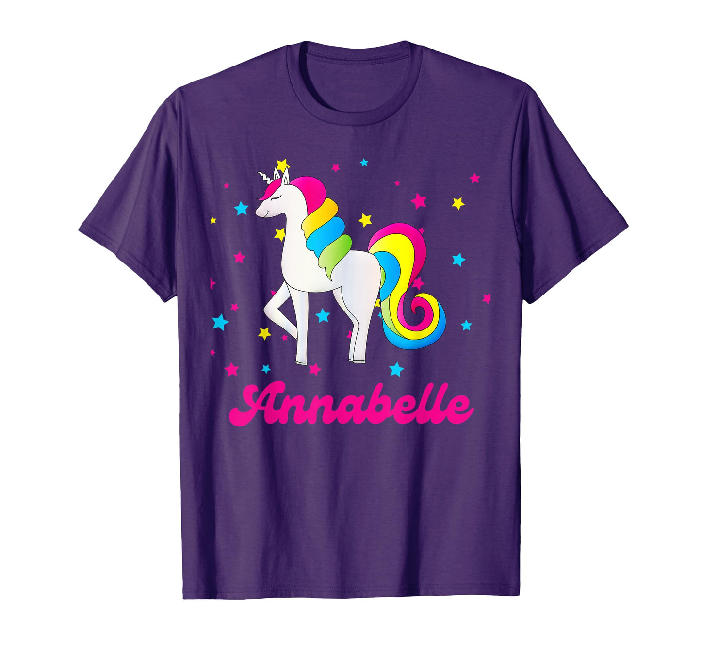 Cute Rainbow Unicorn Pink and Blue Personalized Annabelle T-Shirt