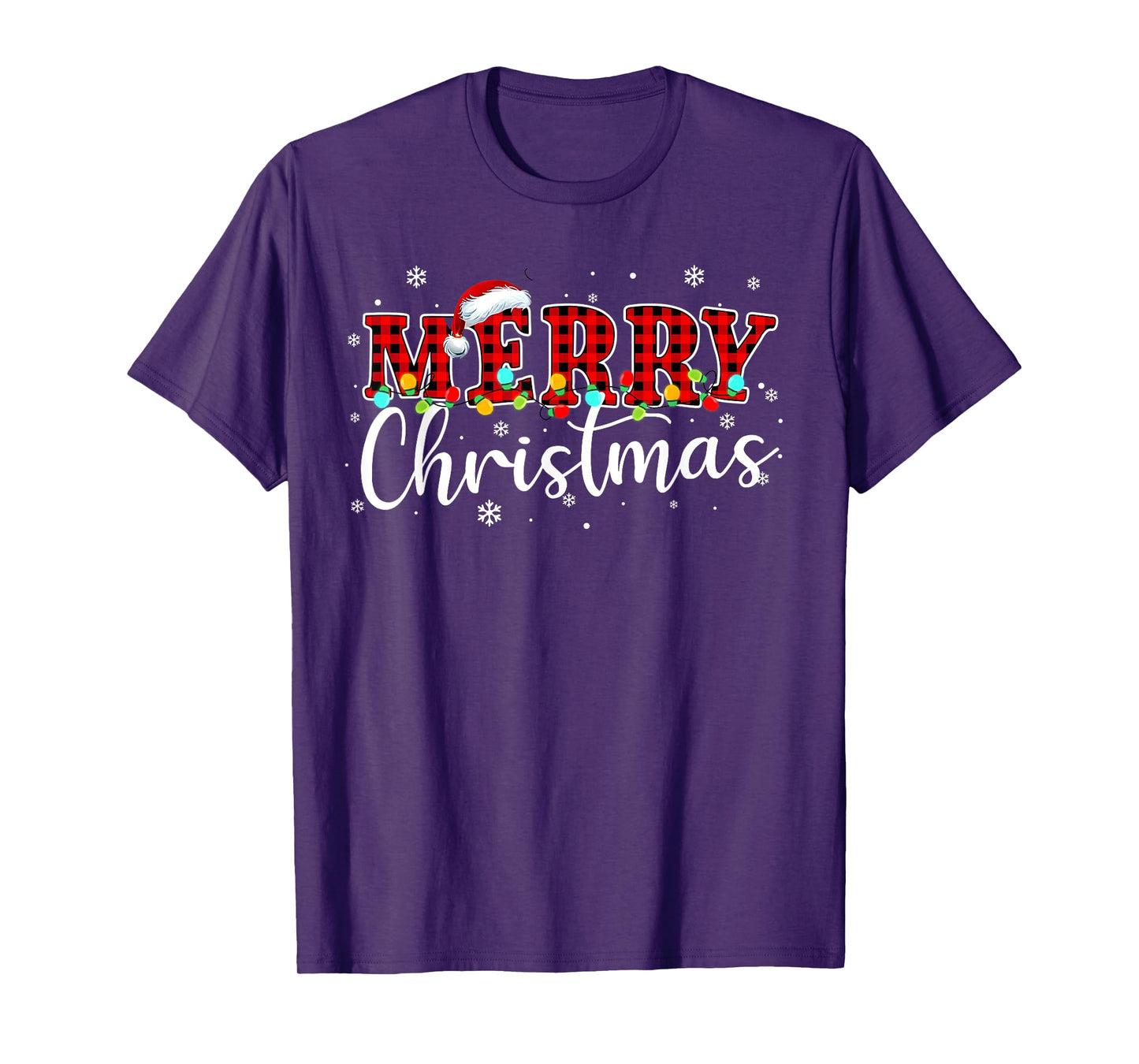 Merry Christmas Buffalo Plaid Red Santa Hat Xmas Pajamas T-Shirt