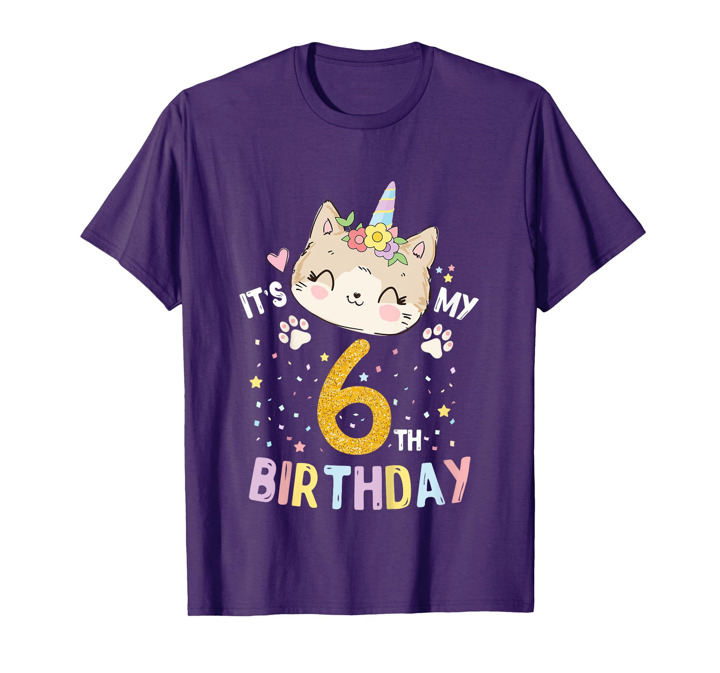 Kids It’s My 6th Birthday Cute Unicorn Cat 6-Year-Old Girl T-Shirt