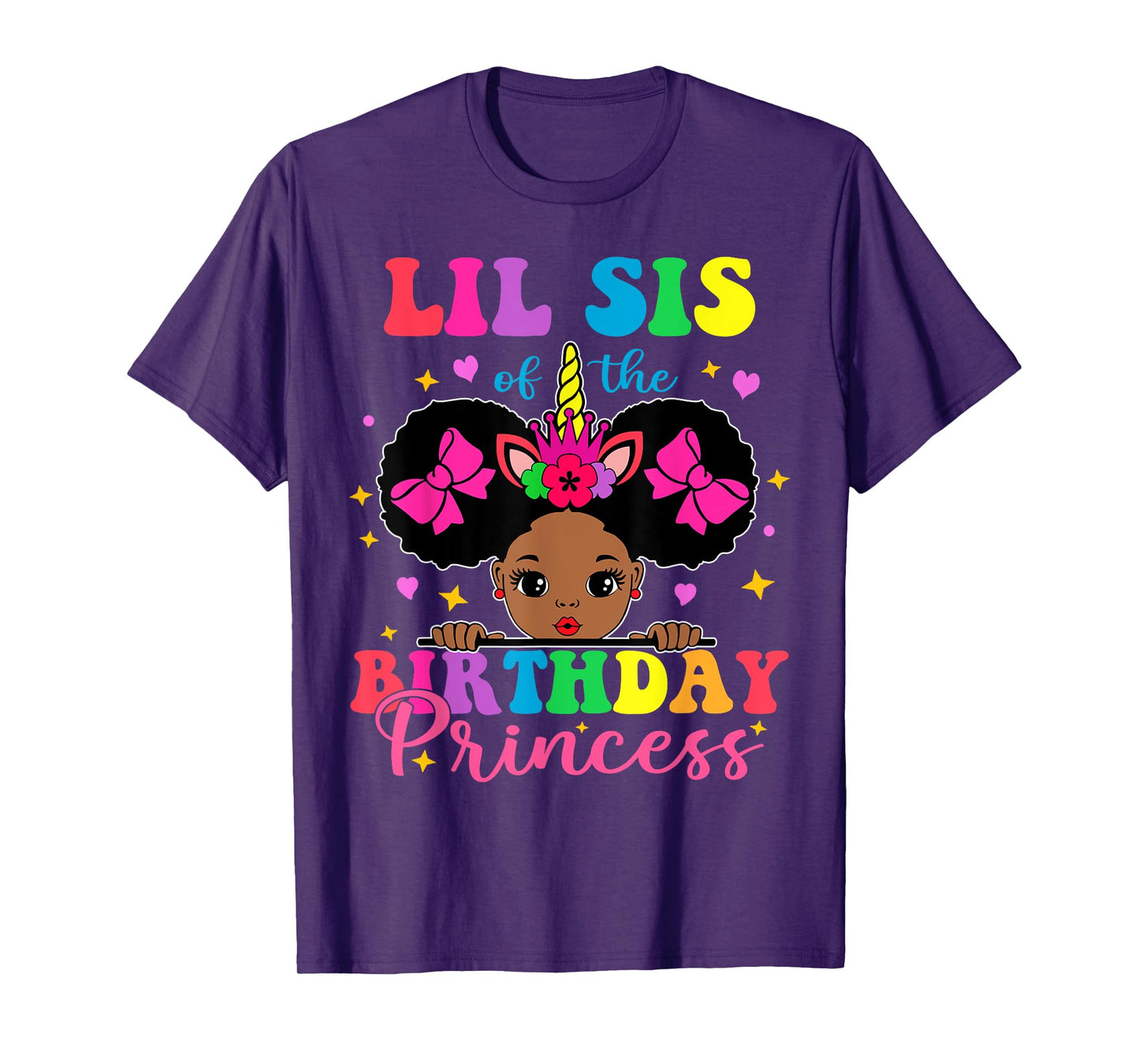 Lil Sister of The Birthday Girl Princess Afro Melanin T-Shirt