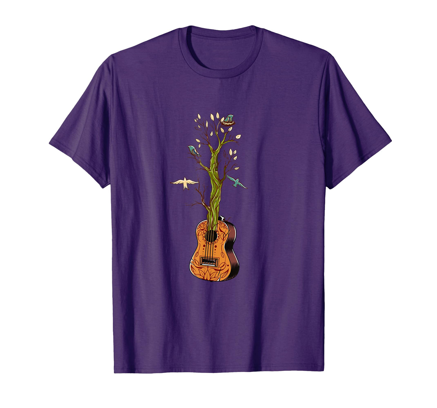 Flowers Birds Tree Nature Guitar T-Shirt