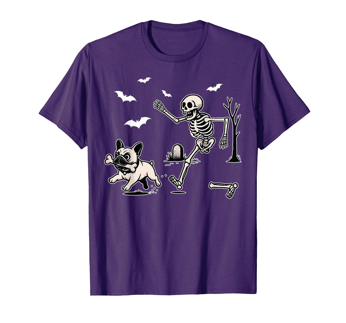 Funny Halloween French Bulldog Skeleton Spooky Men Women Kid T-Shirt