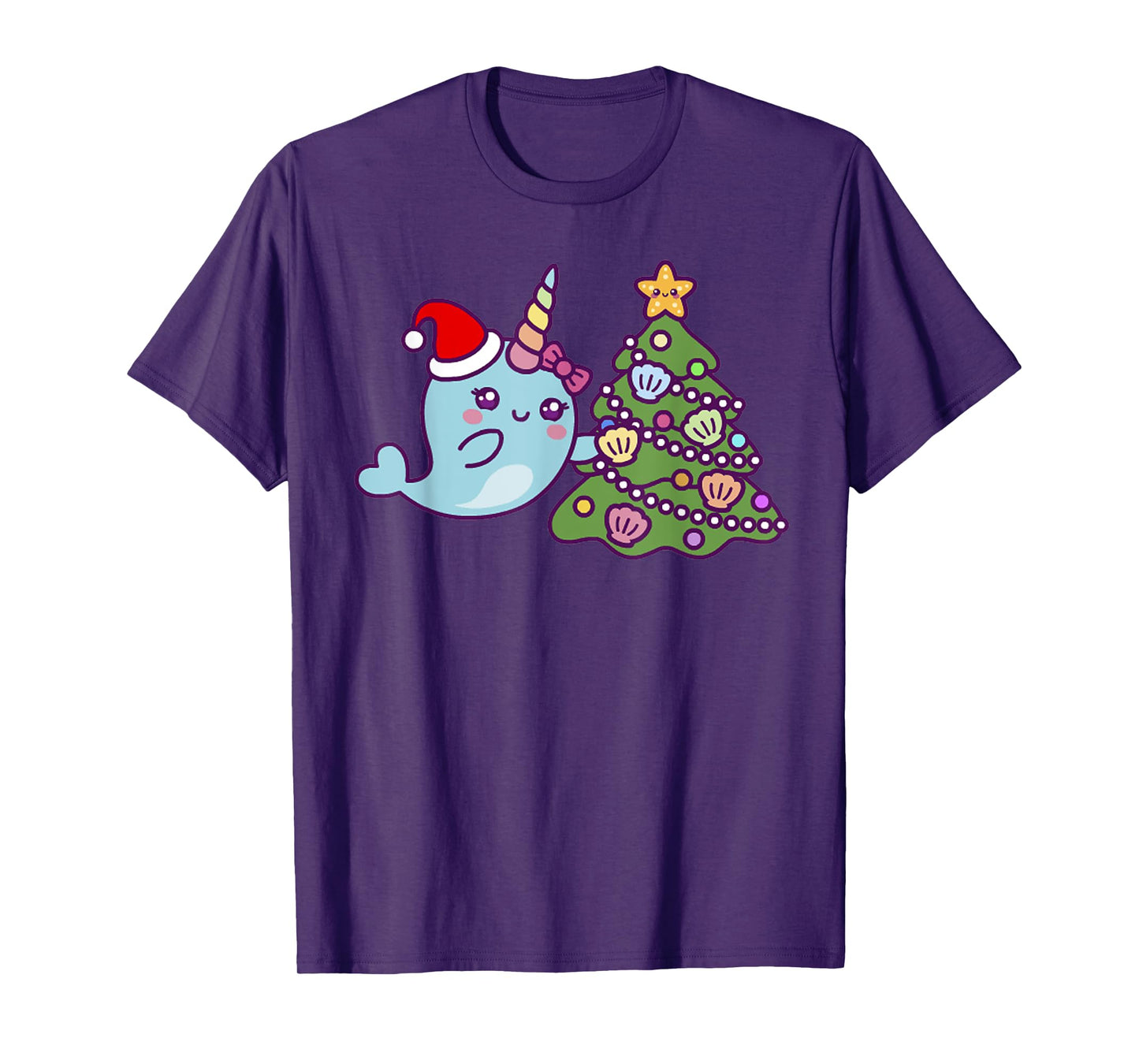 Merry Christmas Cute Unicorn Narwhal Christmas Santa Hat T-Shirt