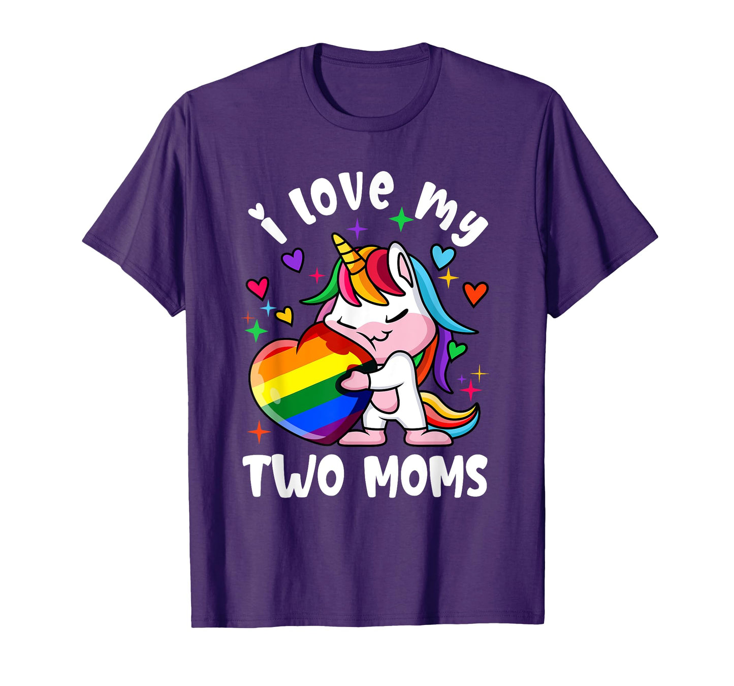 I Love My Two Moms Cute Lgbt Lesbian Unicorn Girls Kids T-Shirt