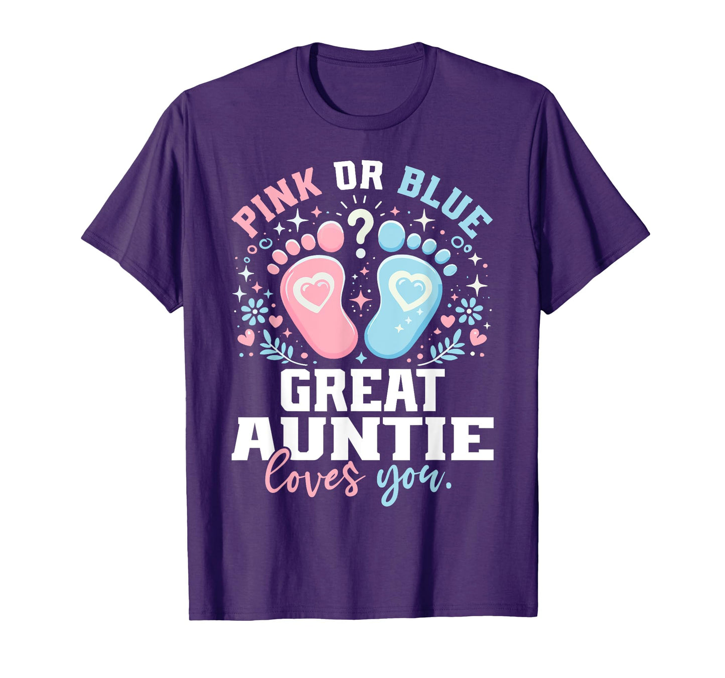 Pink or Blue Great Auntie Footprints Gender Reveal T-Shirt