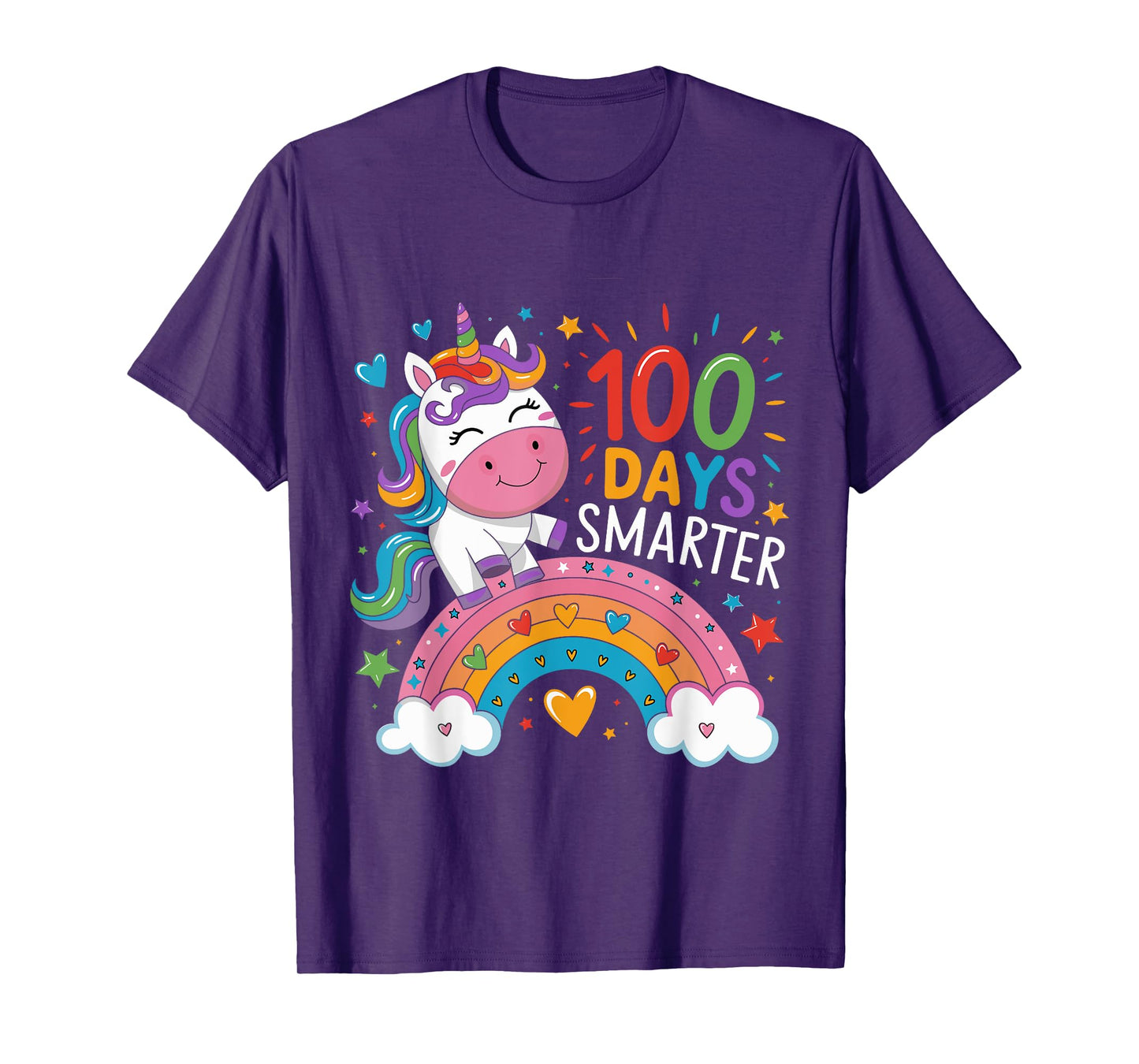 100 Days Smarter Rainbow Unicorn 100th Day of School T-Shirt