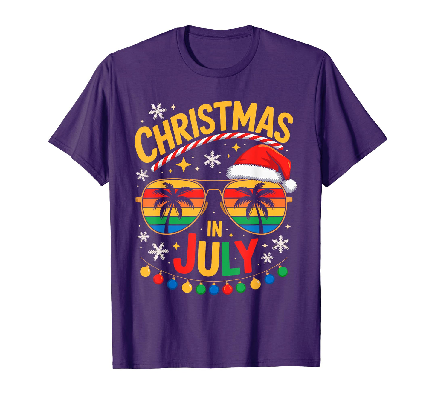 Santa Claus Hat Sunglasses Beach Outfit Christmas in July T-Shirt