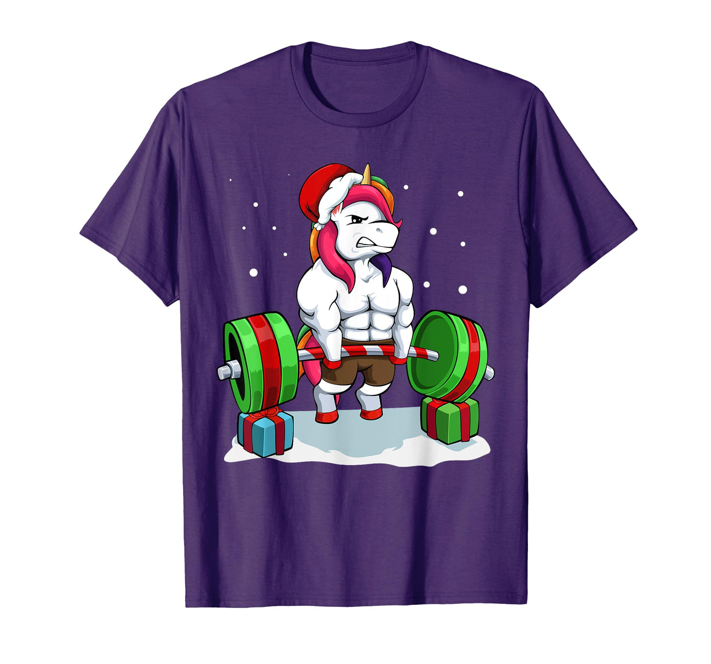 Unicorn Lifting Weights Christmas Pj Deadlift Gym Workout T-Shirt