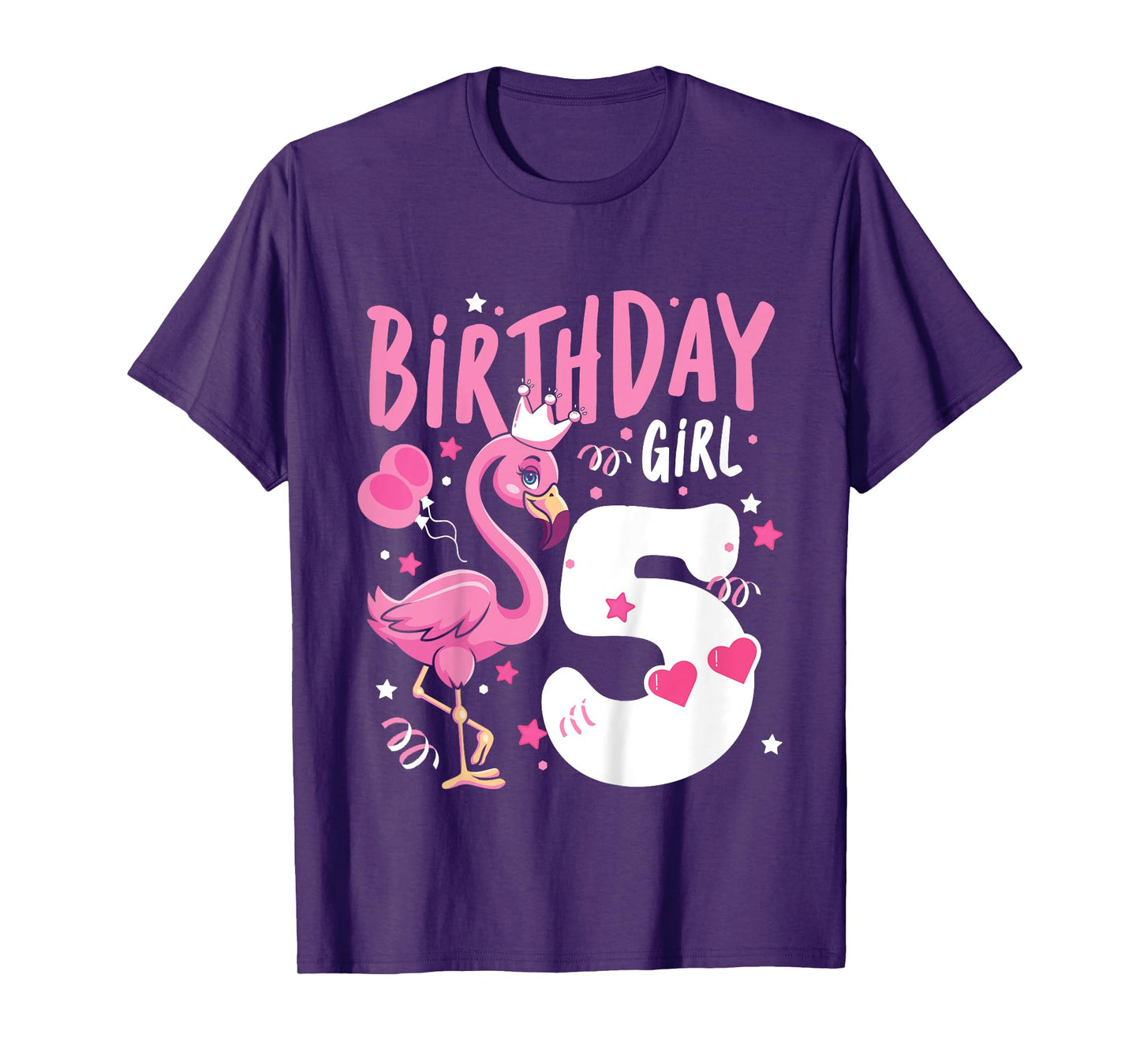 Kids 5th Birthday Gift Flamingo Fan 5 Year Old Girls 5th Bday T-Shirt