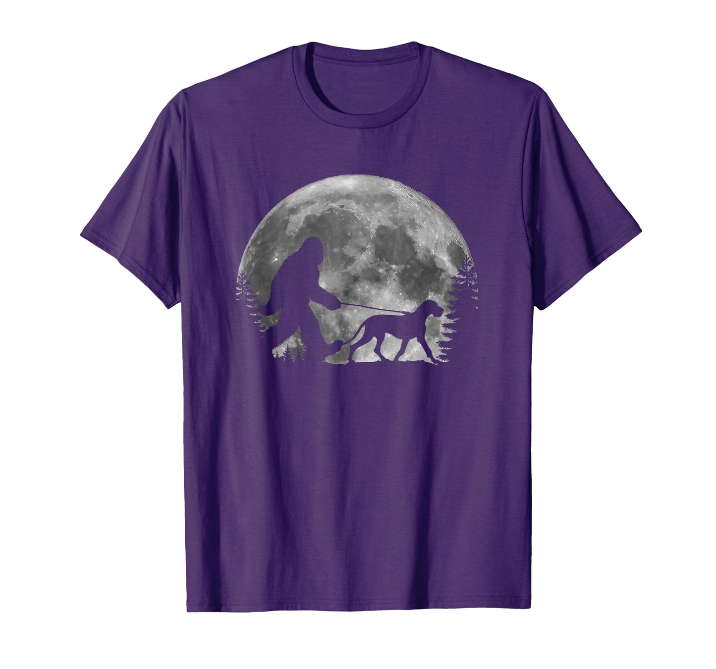 Bigfoot Walking a Dog Funny Great Dane Lovers Moon Halloween Men Women Kids T-Shirt