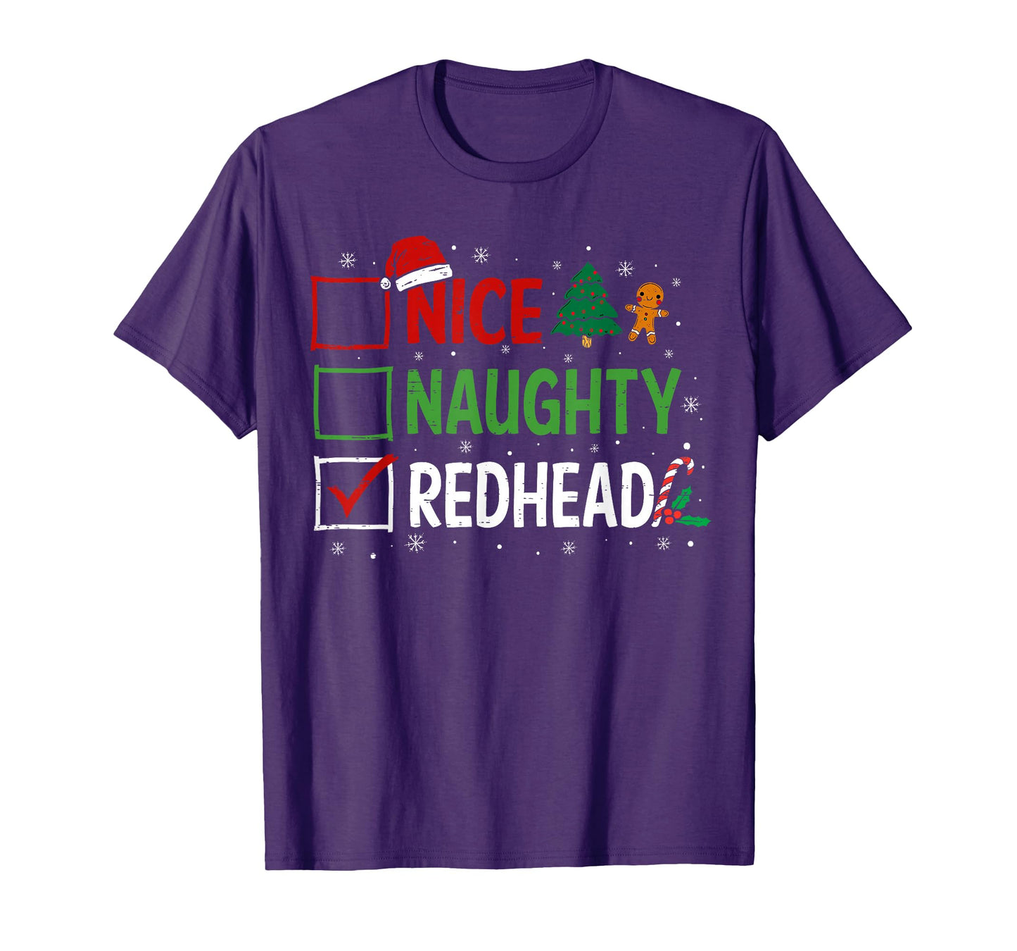 Naughty Nice Redhead Christmas Pajamas Santa Claus Xmas T-Shirt