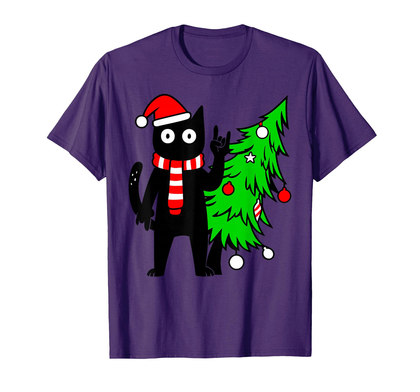 Christmas Cat for Women Men Family Funny Black Cat Tree T-Shirt