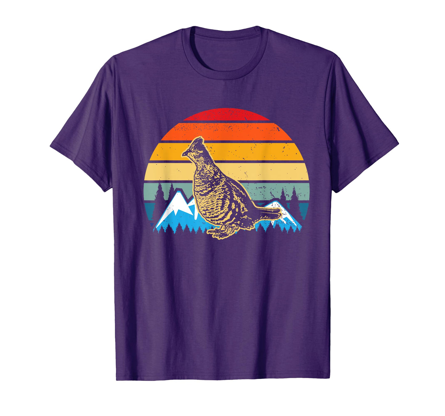 Hunting Ruffed Grouse bird- retro sunset and Hunter T-Shirt