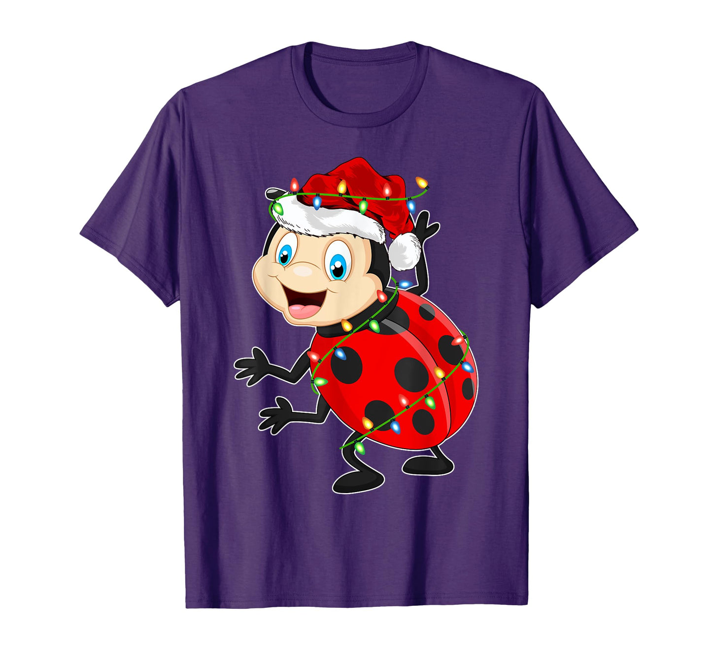 Xmas Lights Santa Hat Ladybug Christmas T-Shirt