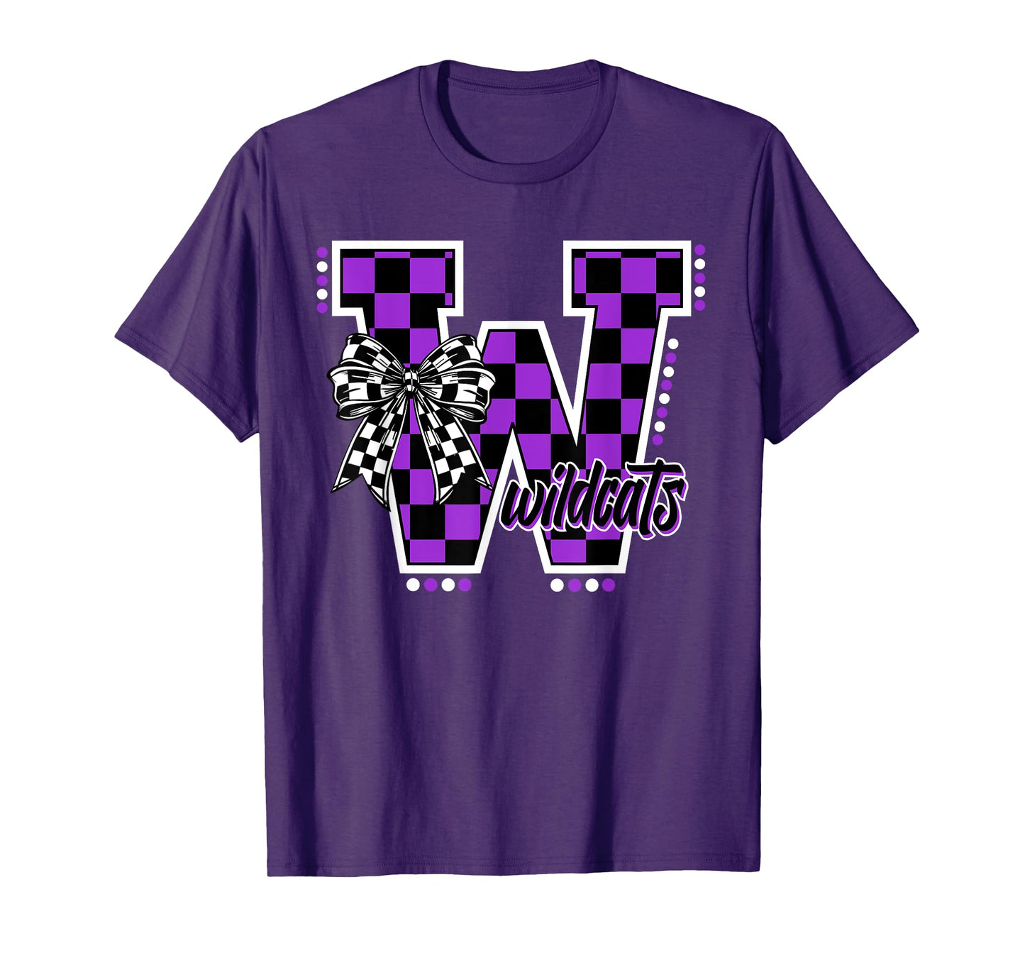 Wildcats Checkered Letter Purple Wildcat Pride School Spirit T-Shirt