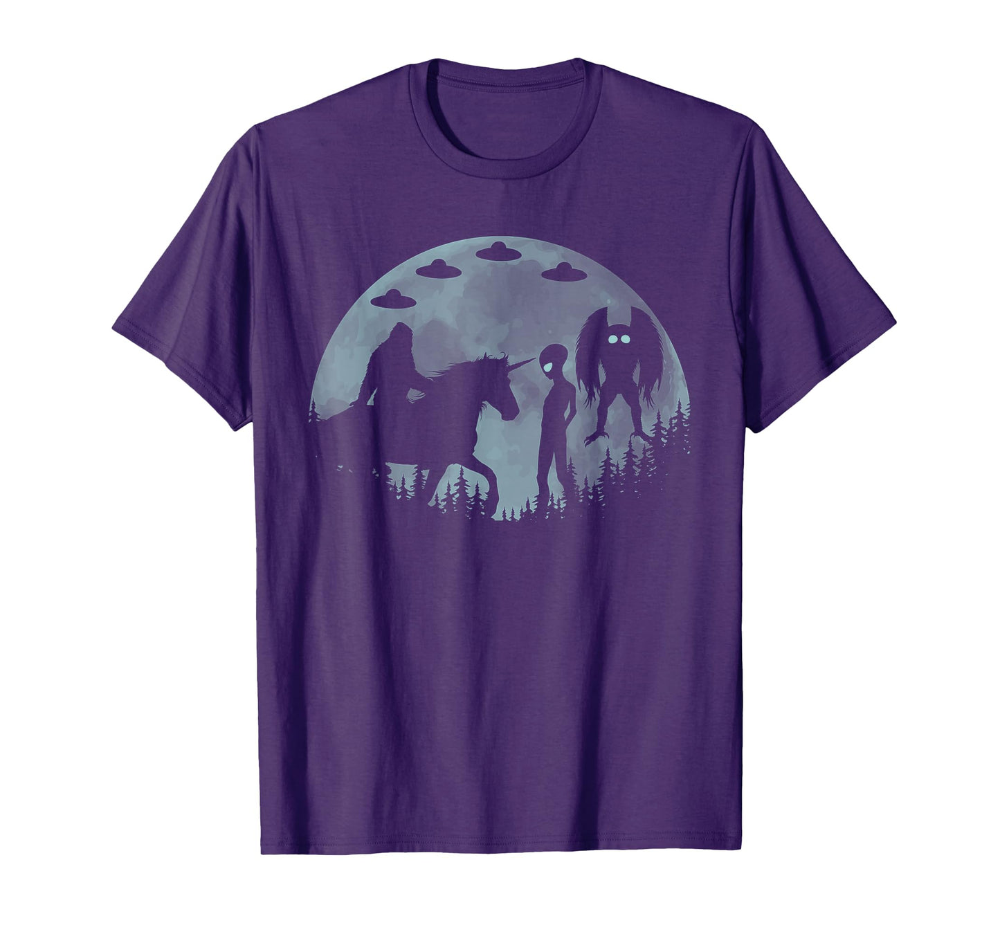 Bigfoot Riding Unicorn Funny Sasquatch Ufo Mothman And Alien T-Shirt