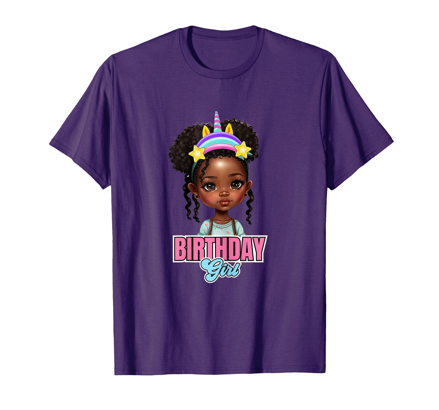 Kids Black Girl Birthday Melanin Kids Afro Puff Unicorn Girl T-Shirt