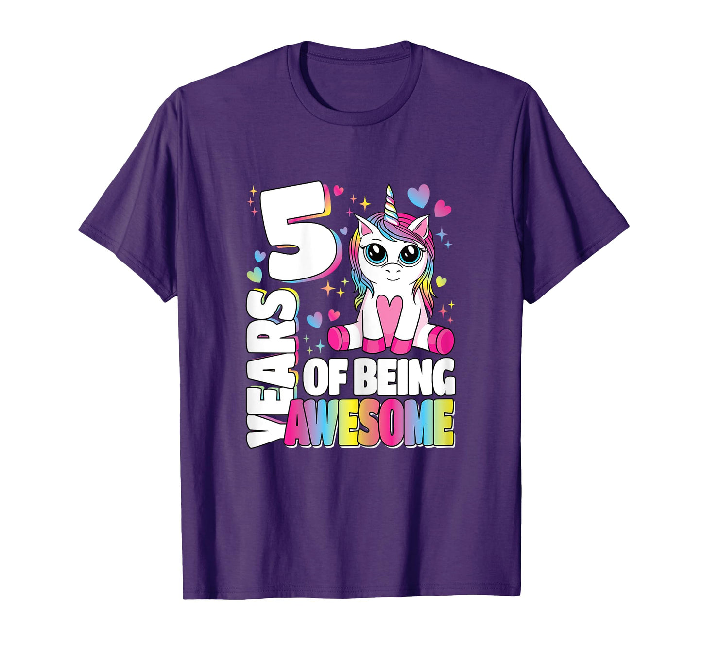5 Years Of Being Awesome 5th Birthday Unicorn Girls Kids T-Shirt