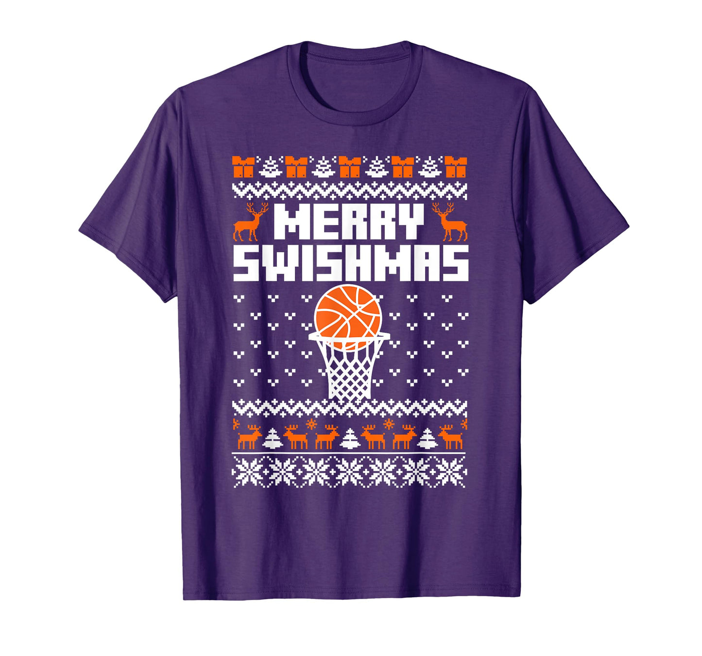 Merry Swishmas X-Mas Holiday Basketball Lover Ugly Christmas T-Shirt