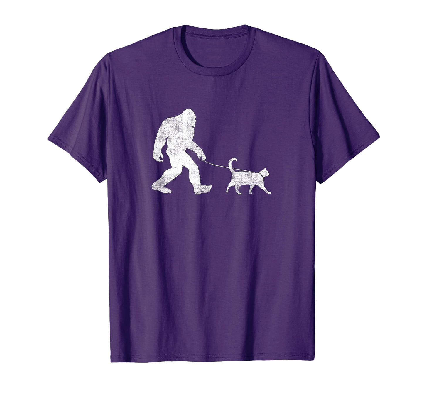 Funny Bigfoot Walking a Cat T-Shirt Sasquatch Yeti Cat T-Shirt
