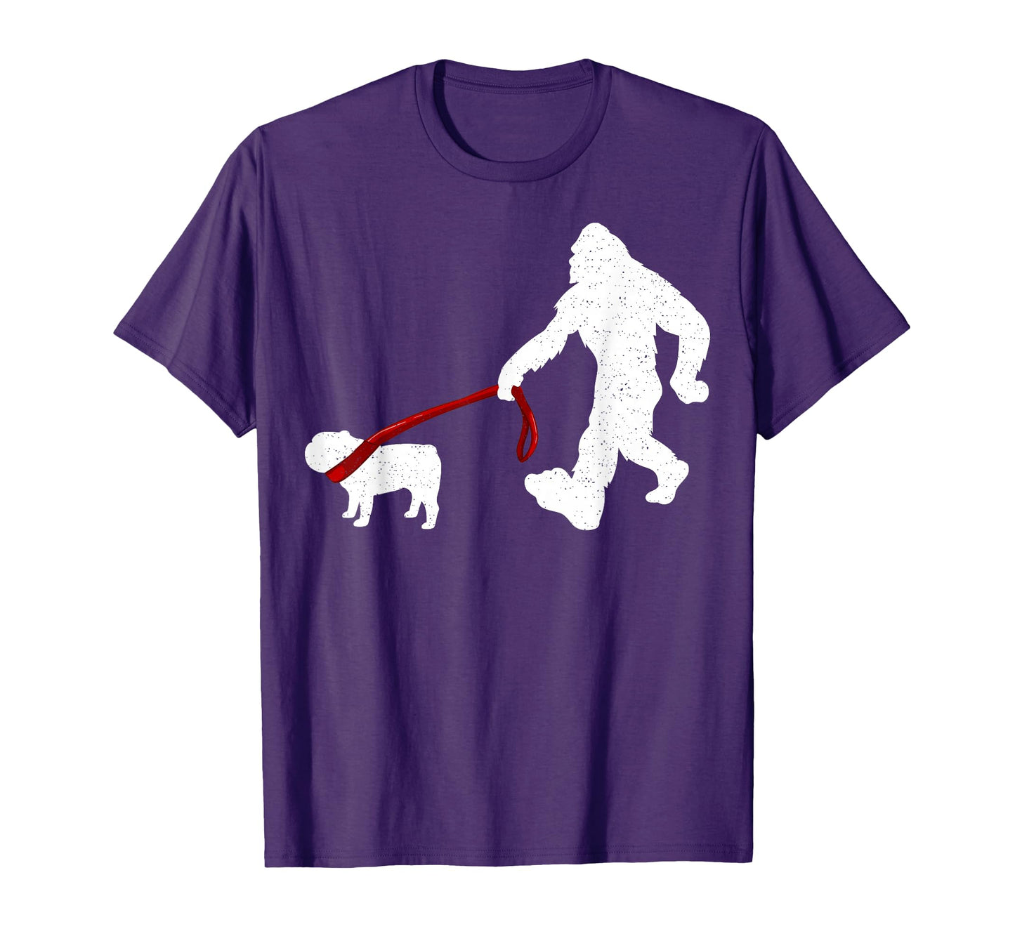 Funny Bigfoot Walking With Bulldog Dog Gifts T-Shirt