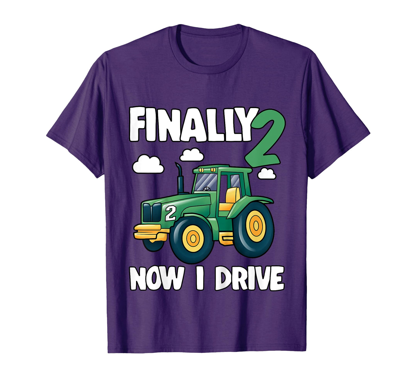 Kids Finally 2 Now I Drive 2nd Birthday Party Boy Tractor Kids T-Shirt