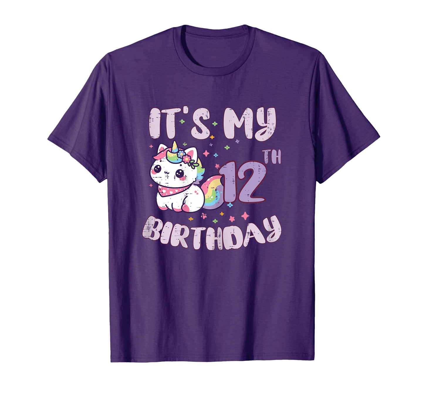Its My 12th Birthday Unicorn Cat 12 Year Old Bday Girls Kids T-Shirt