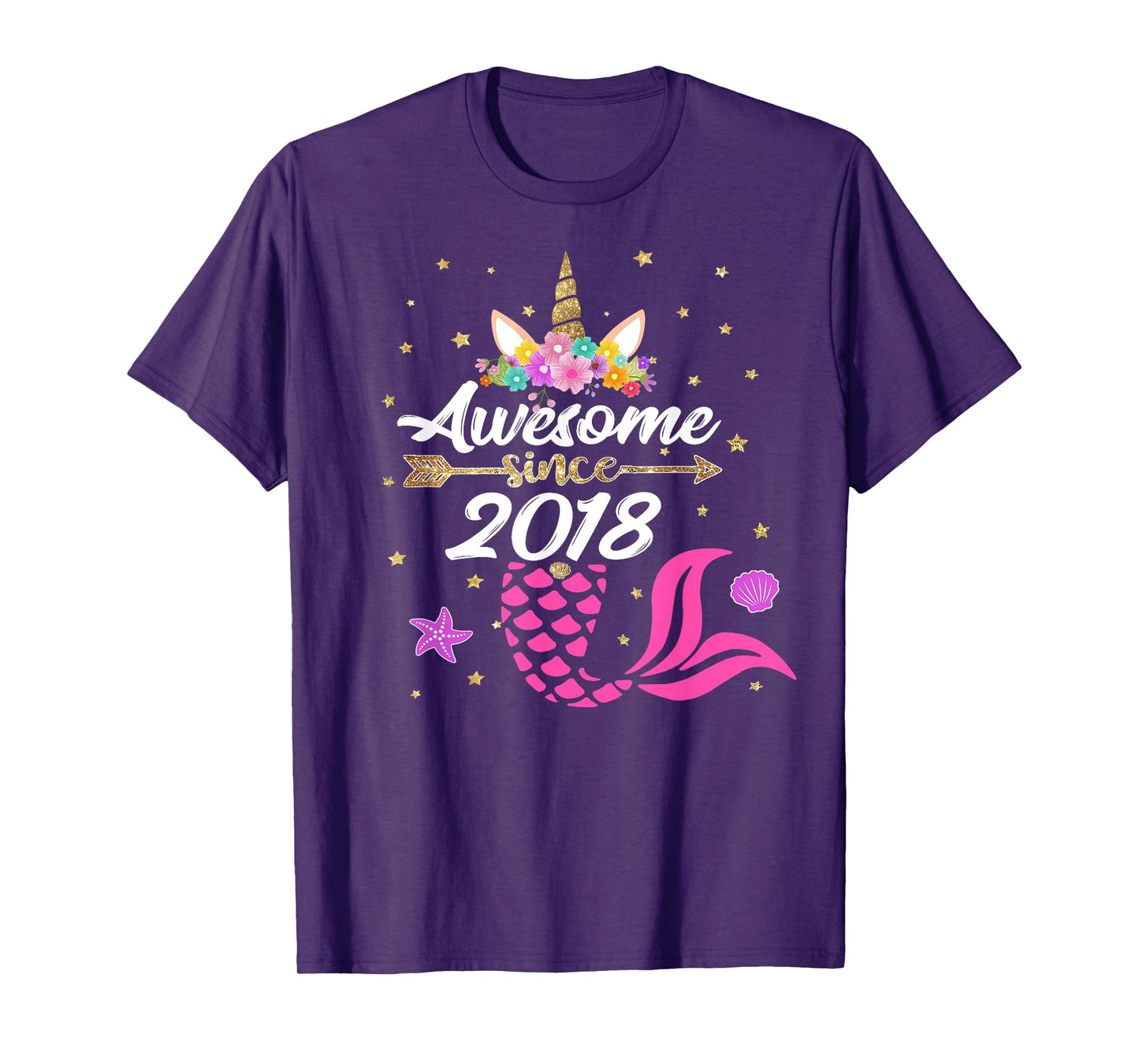 Unicorn Shirt Mermaid Birthday - Awesome Since 2018 B-day T-Shirt