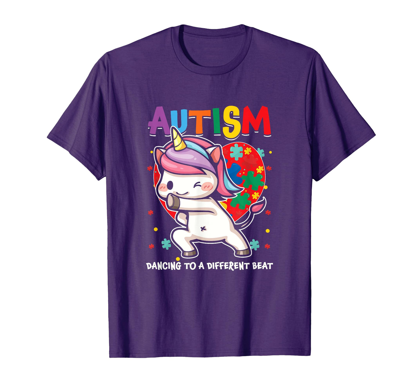 Autistic Unicorn Autism Awareness Heart Ribbon Puzzle Health T-Shirt