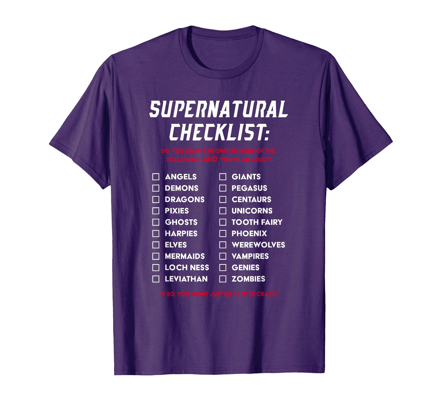 Supernatural Funny Gifts Black Supernatural Checklist T-Shirt Gift T-Shirt