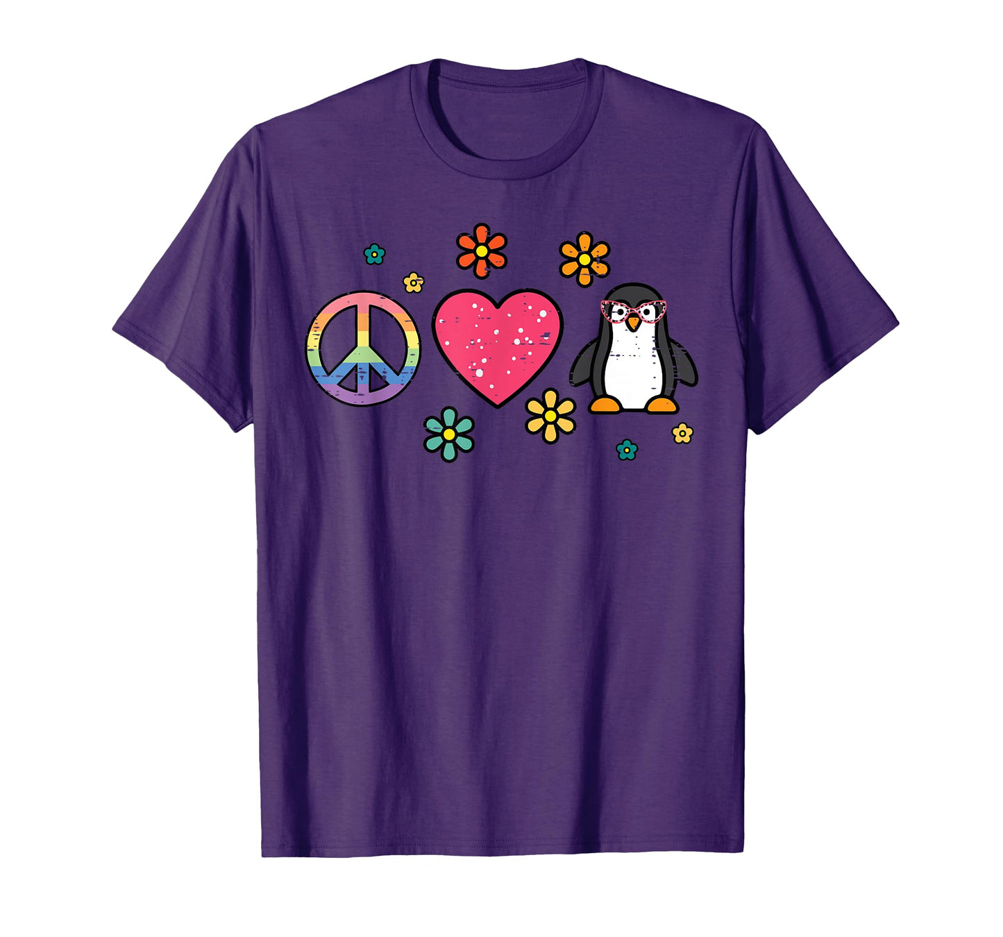 Peace Love Penguin Retro Groovy Hippie Women Girls Kids Men T-Shirt