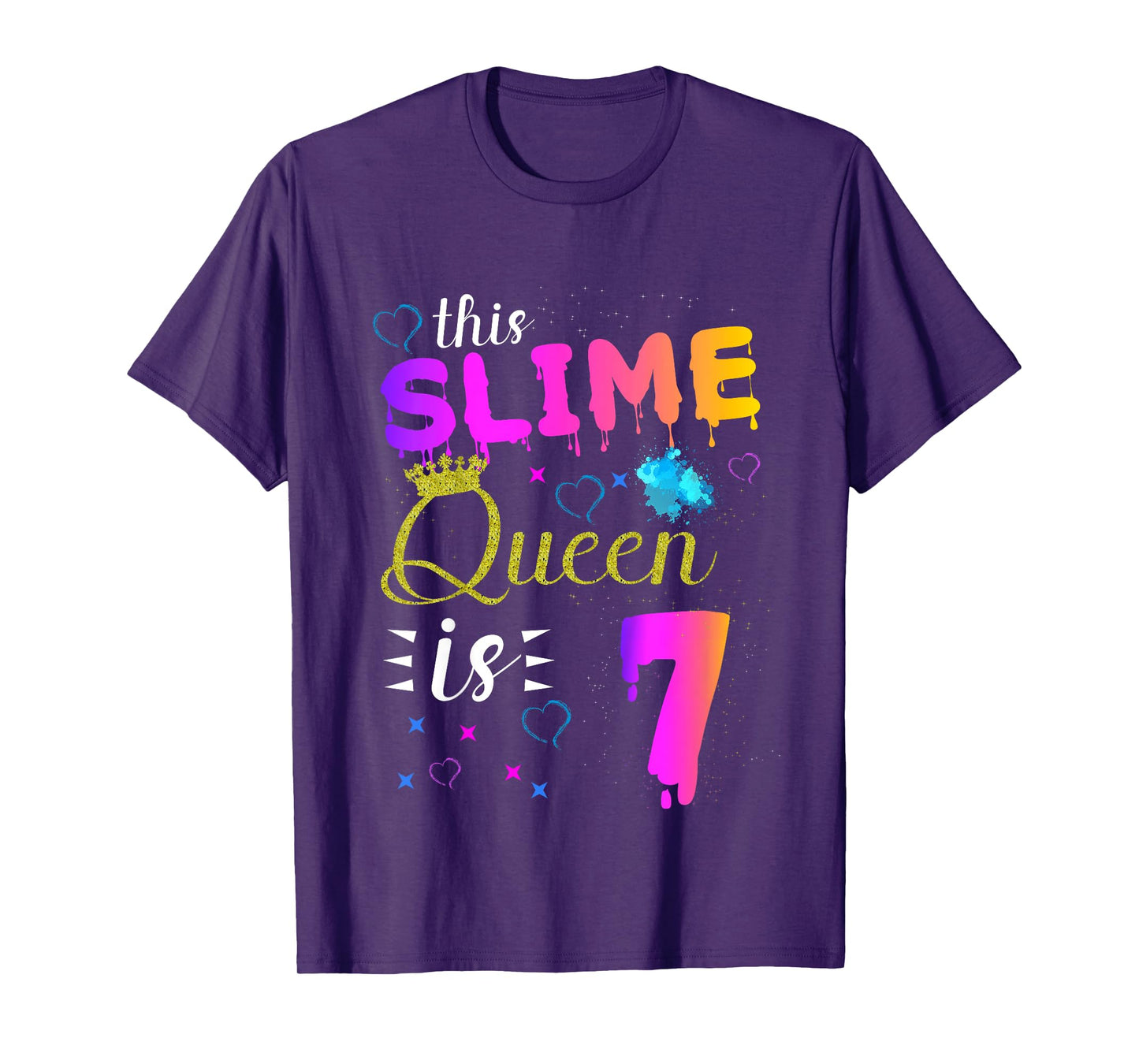 slime queen crown Birthday 7th gift for girls 7 years old T-Shirt