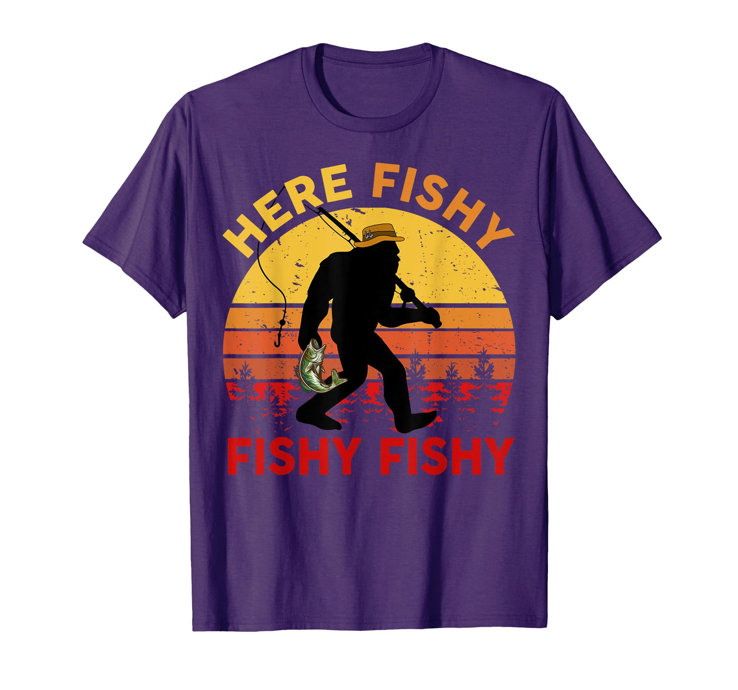 Here-Fishy Sasquatch Funny Bass Dad Toddler Bigfoot Fishing T-Shirt