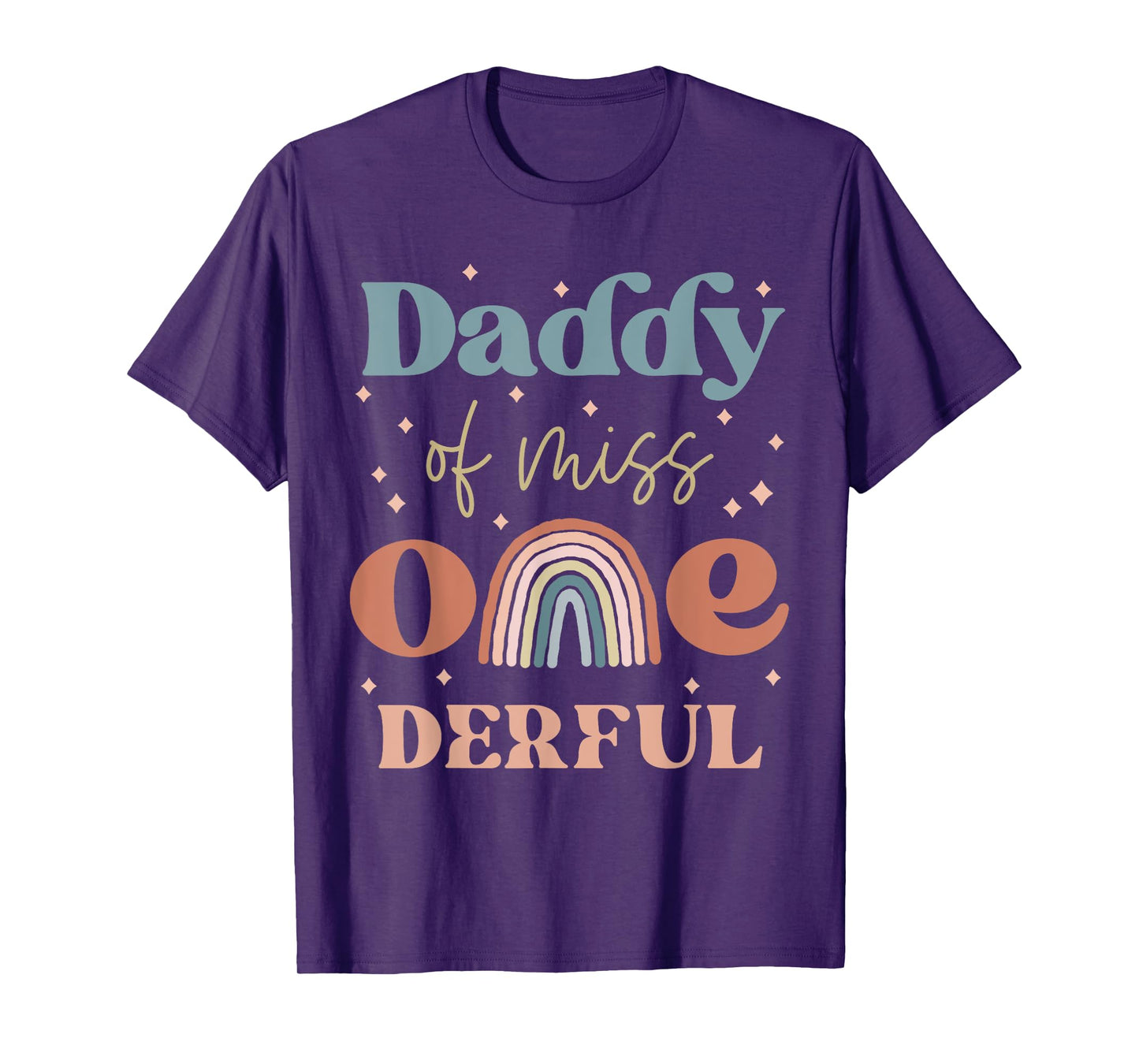 Daddy of Miss Onederful Boho Rainbow Daughter First Birthday T-Shirt
