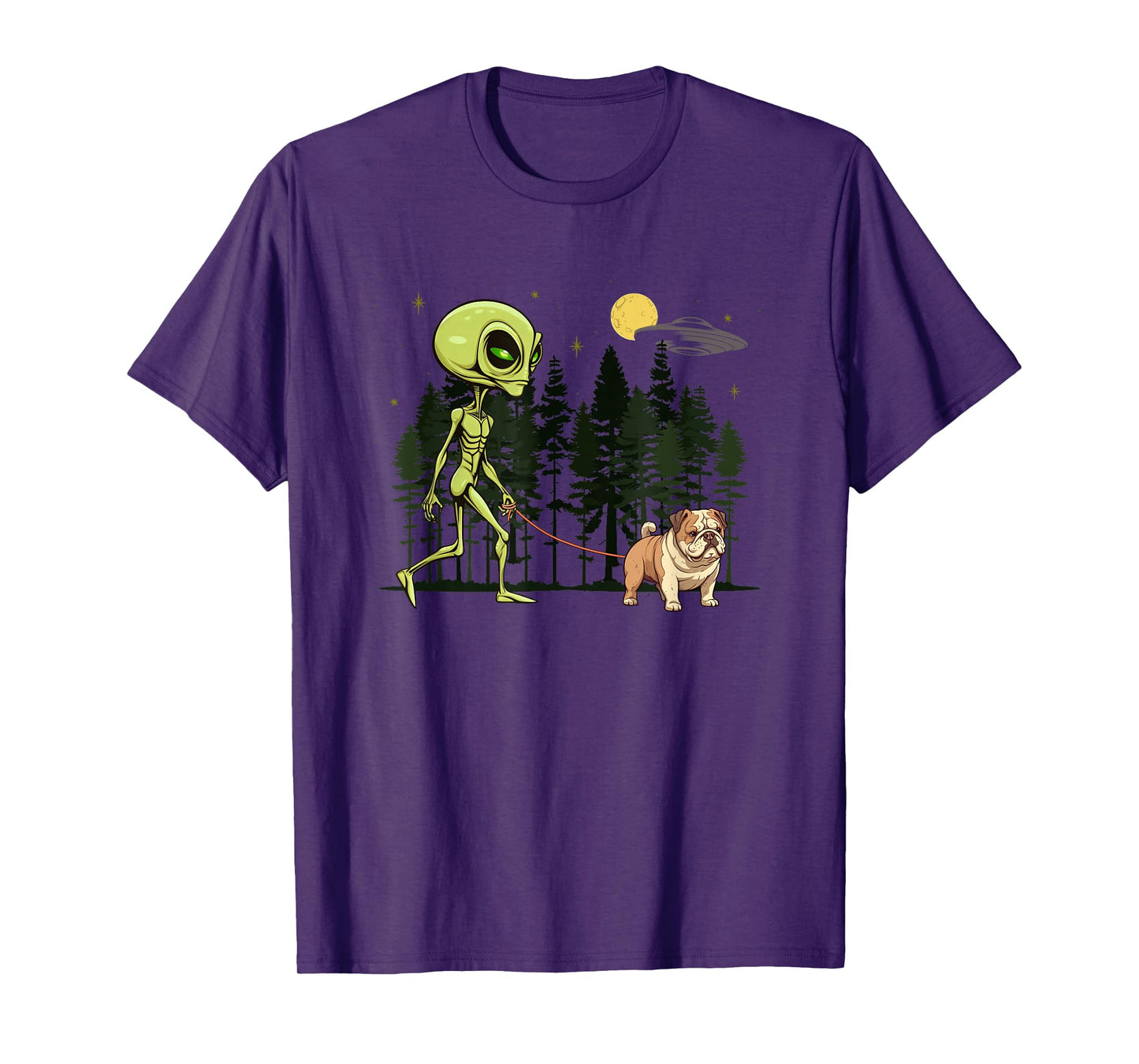 Funny English Bulldog Alien Walking UFO Pet Dog Mom Dad T-Shirt
