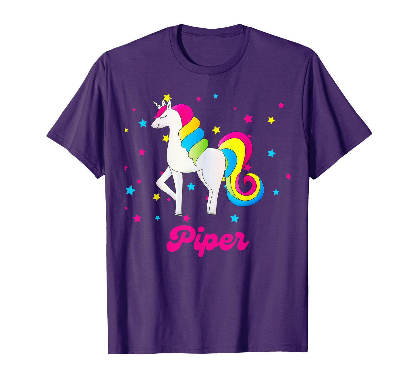 Cute Rainbow Unicorn Pink and Blue Personalized Piper T-Shirt