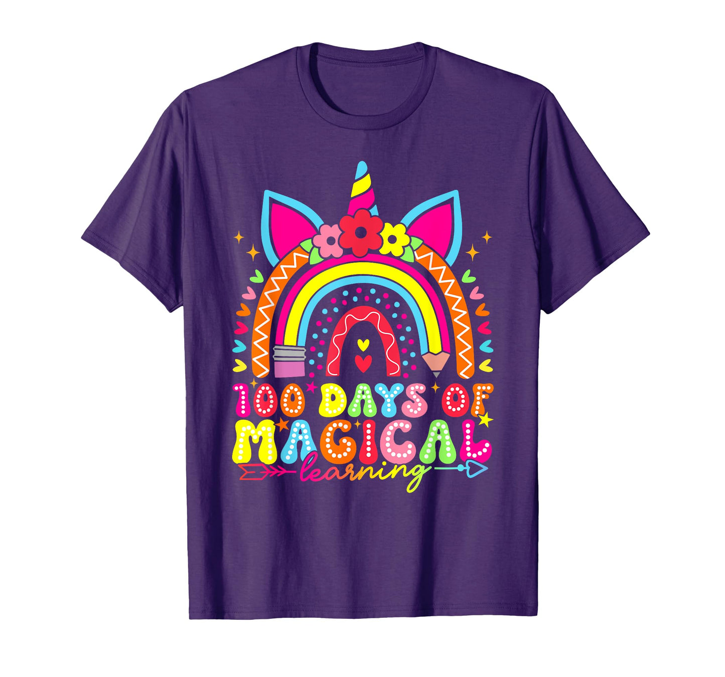 100 Days Magical Learning Unicorn Rainbow 100th Day School T-Shirt