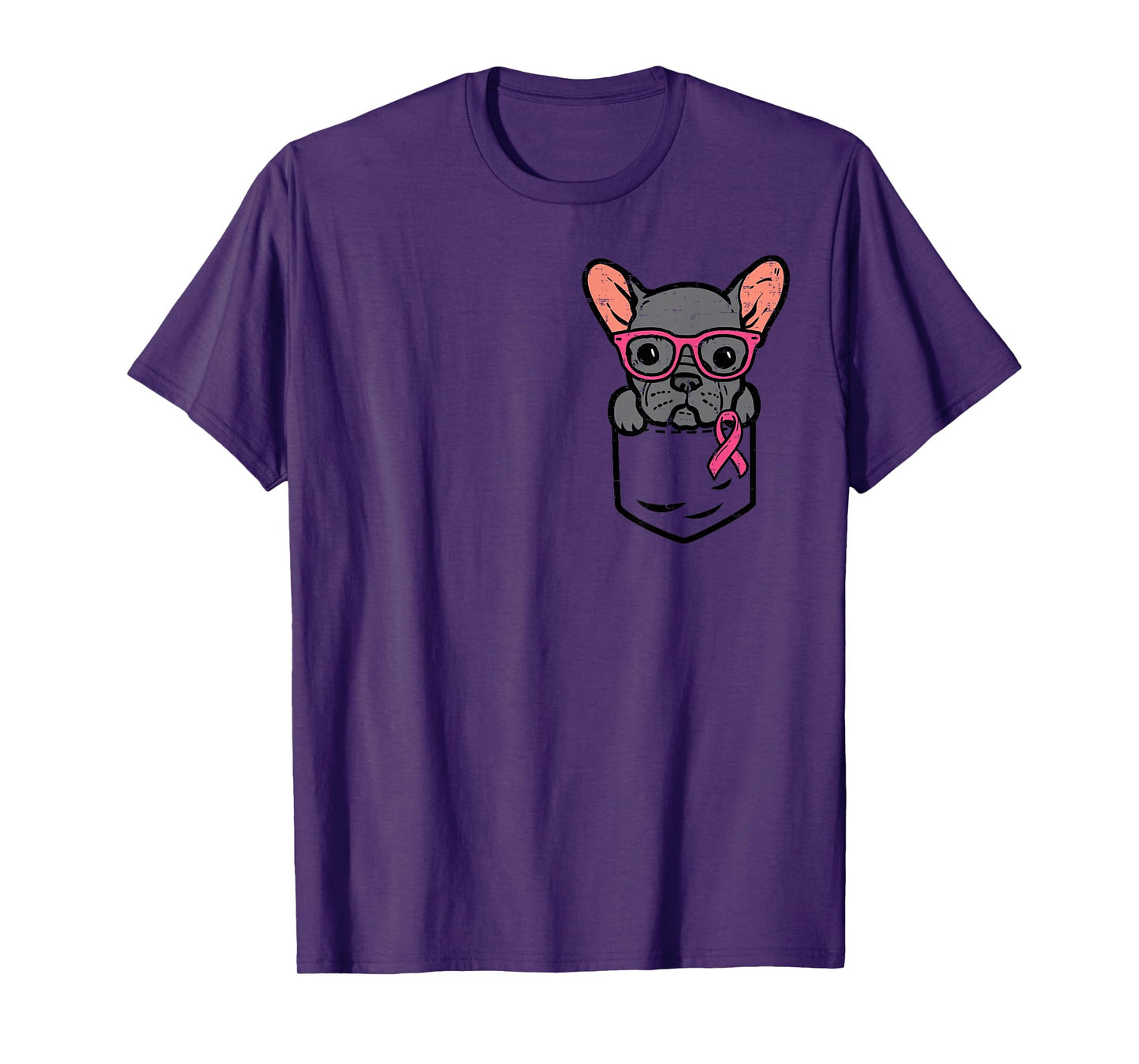 Pocket French Bulldog Pink Ribbon Breast Cancer Awareness T-Shirt