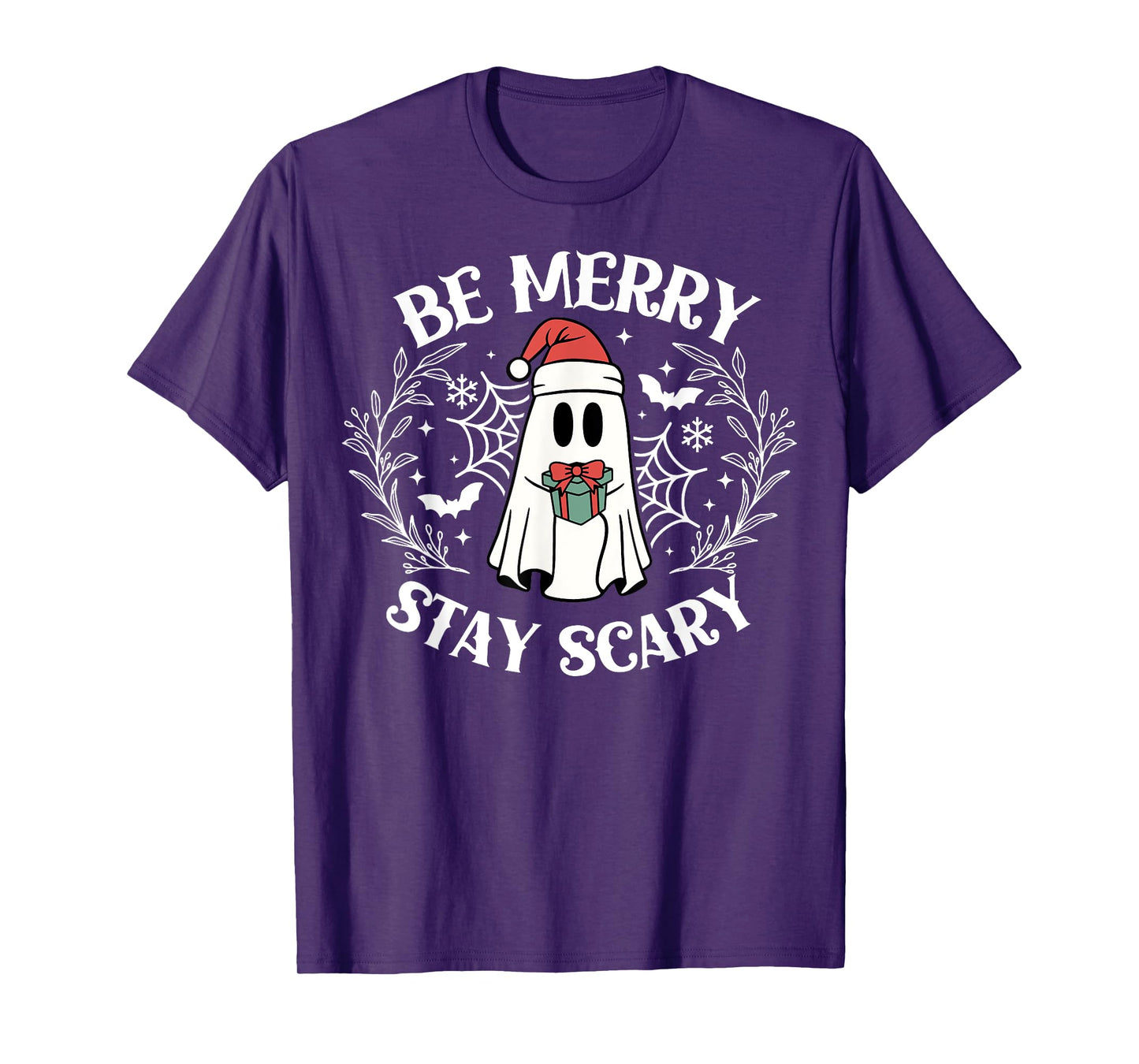 Be Merry Stay Scary Ghost Funny Halloween Christmas T-Shirt