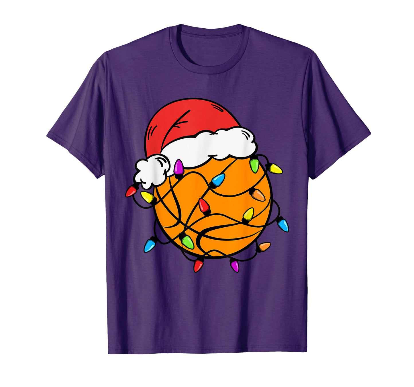 Basketball Santa Claus Hat Christmas Light Xmas Boys Kids T-Shirt
