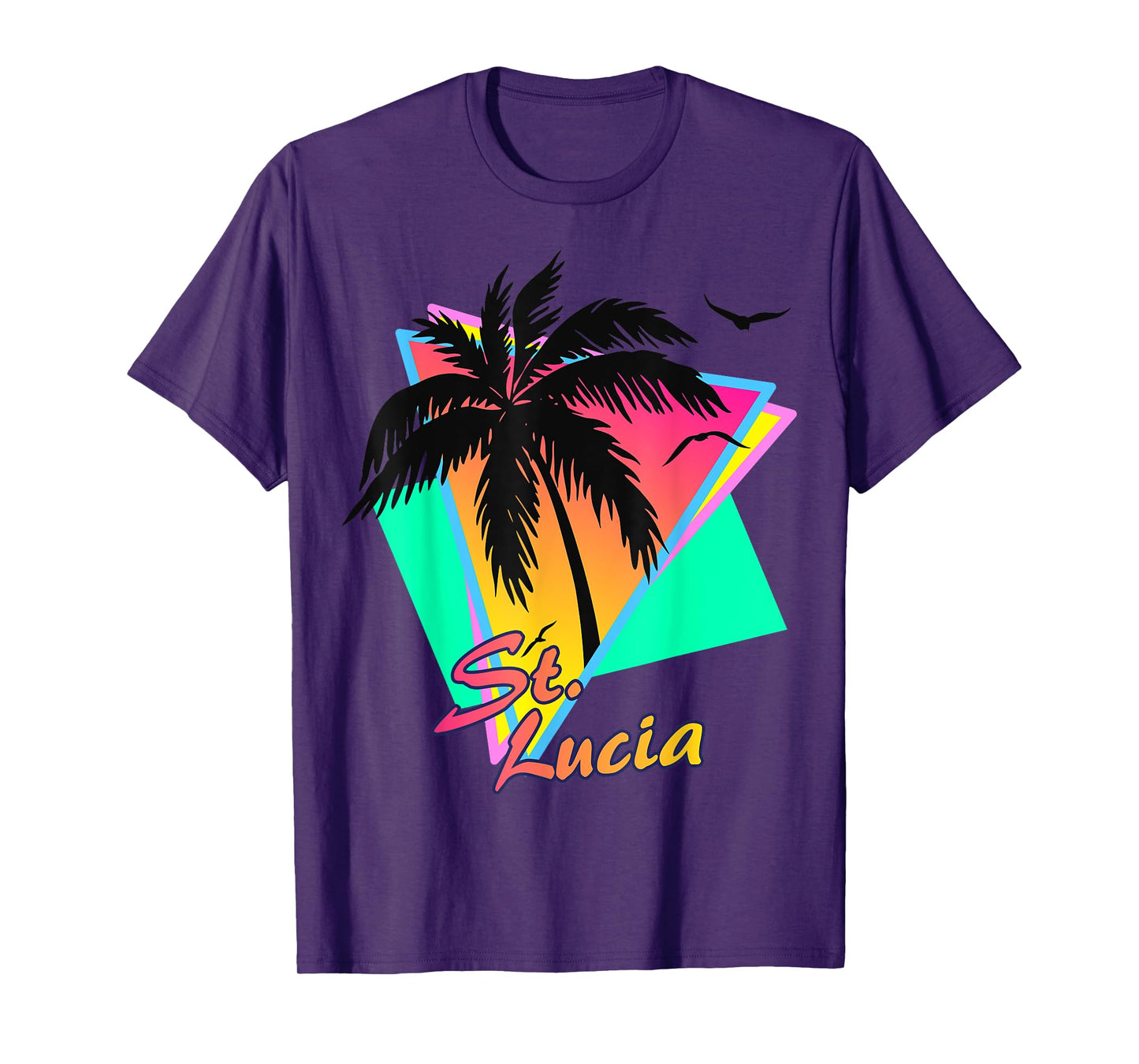 St. Lucia 80s Tropical Summer Beach Palm Tree Sunset T-Shirt