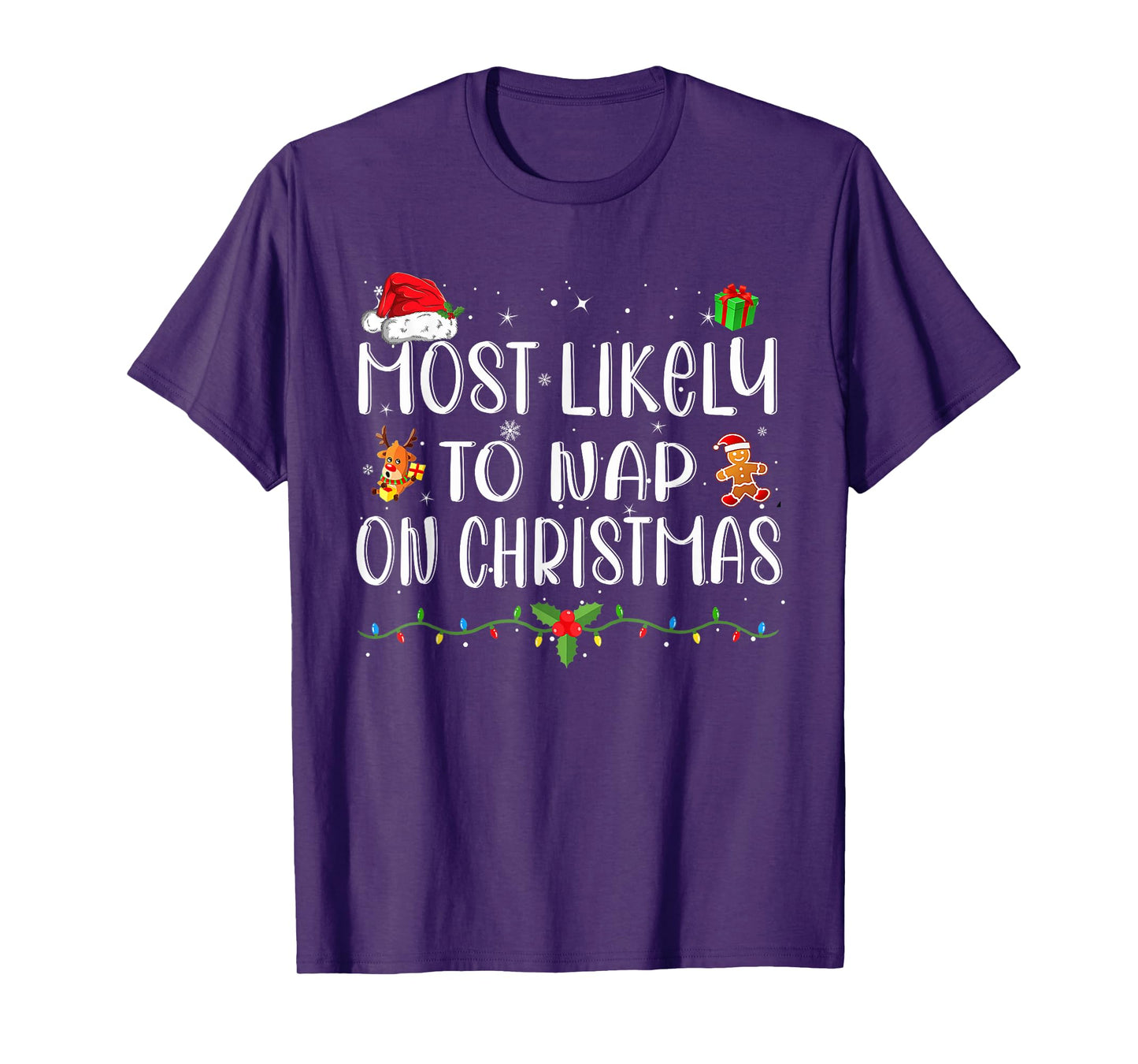 Most Likely To Nap On Christmas Funny Family Christmas T-Shirt