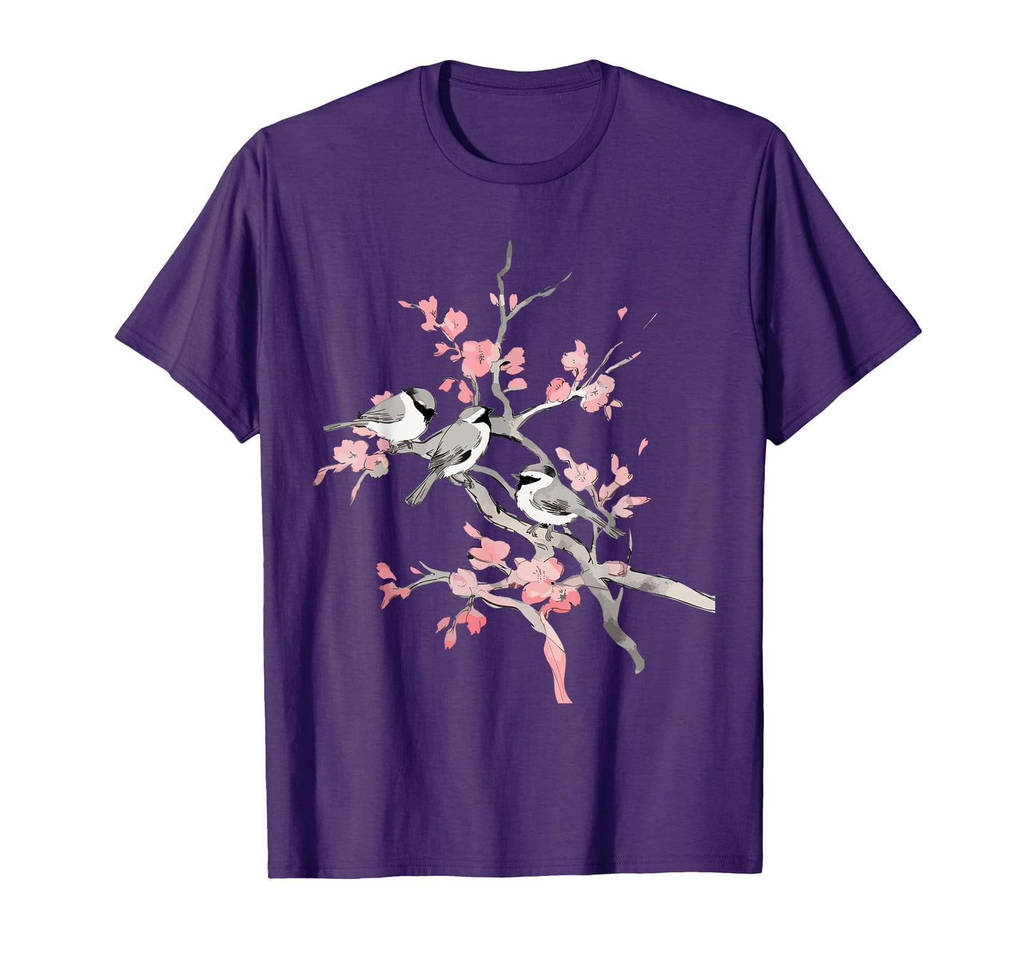 Cherry Blossoms & Birds Birdwatching Bird Lover Cute T-Shirt