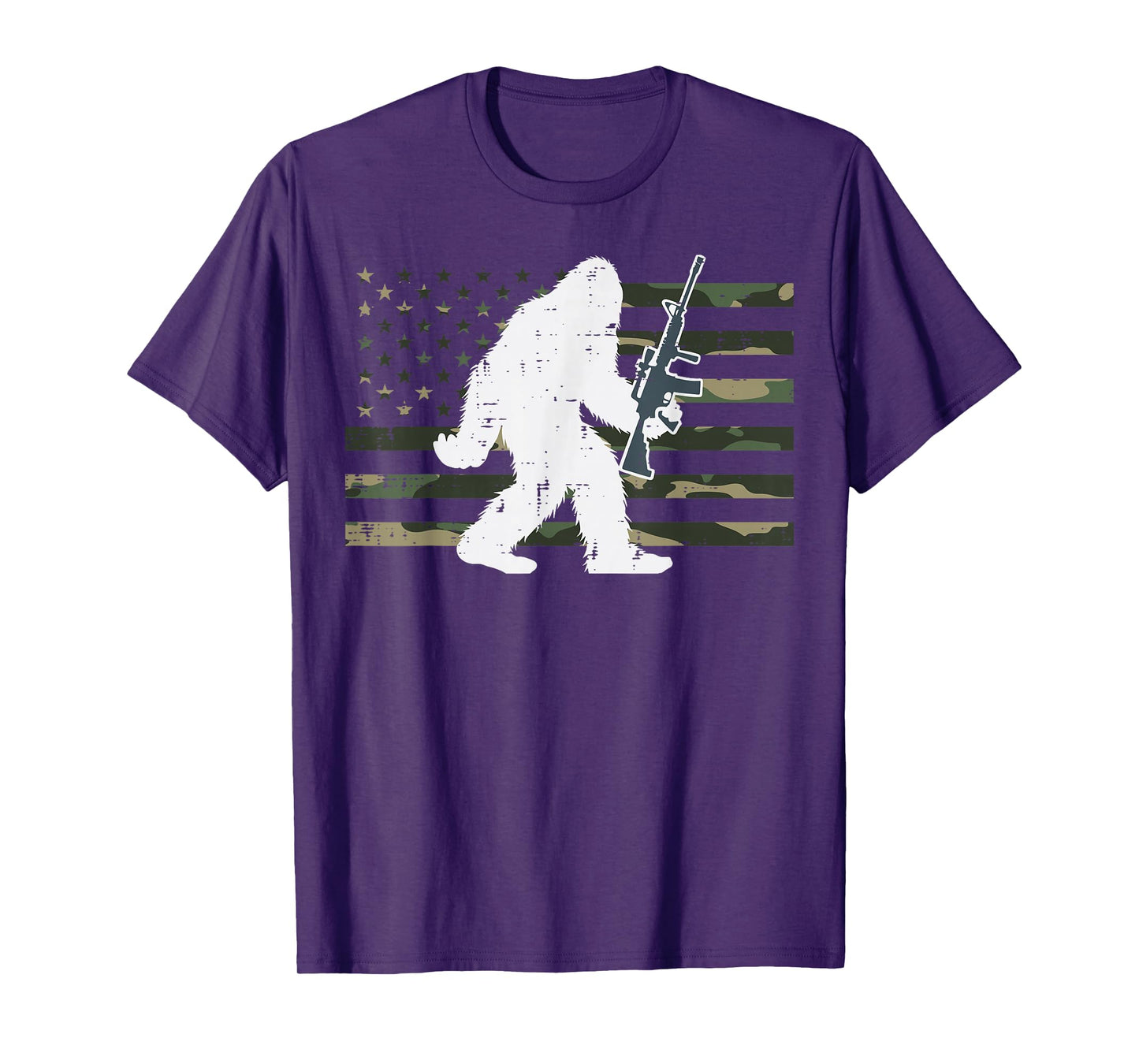 Bigfoot Sasquatch US Camo Flag Vintage Patriotic Men Women T-Shirt