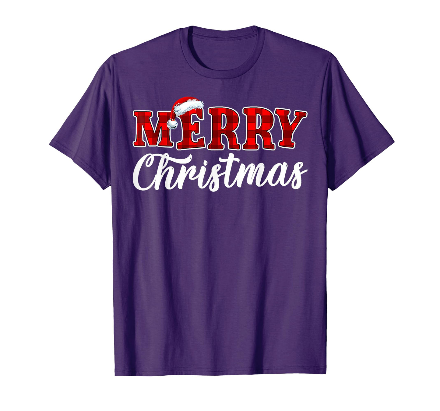 Merry Christmas Buffalo Plaid Red Santa Hat Xmas Pajamas T-Shirt